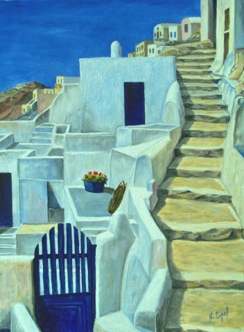 Escalier à Santorin - Peinture - Henri CAPELL