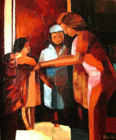 Femme avec enfants - Peinture - RIBEIRO
