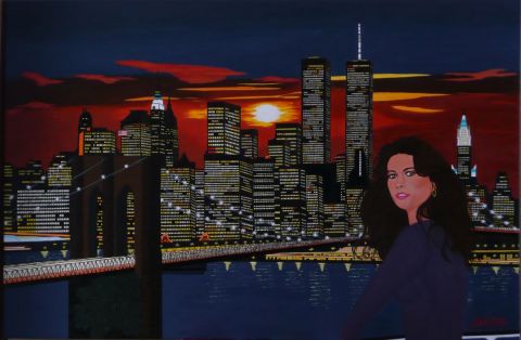 Catherine Zeta-Jones au large de Manhattan au coucher de soleil - Peinture - chez denis