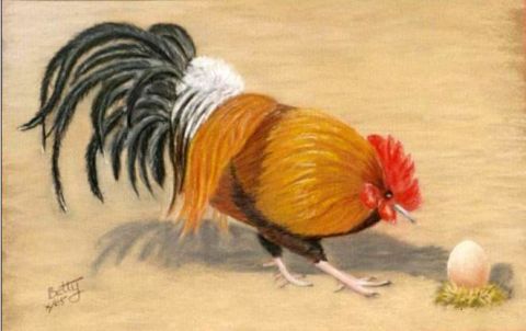 L'artiste BETTY-M peintre - le coq à l'oeuf