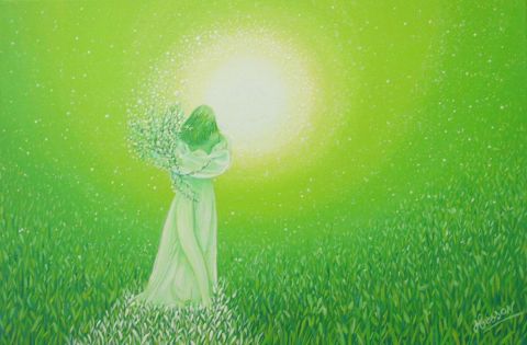 Marie-age de vert - Peinture - Marie Helene Besson