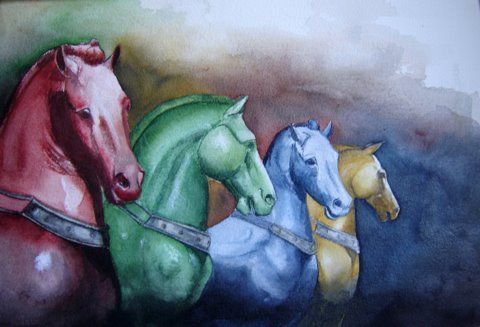 chevaux de bois - Peinture - valerie sorbets