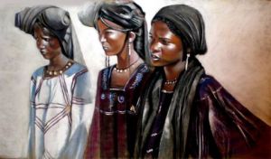 Peinture de Latrache: 3 jeunes femmes peules