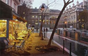 Peinture de Thierry Duval: Nuit d'automne sur le Palais de Justice