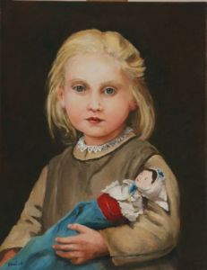 Peinture de Coral Lefaix: petite fille a la poupée