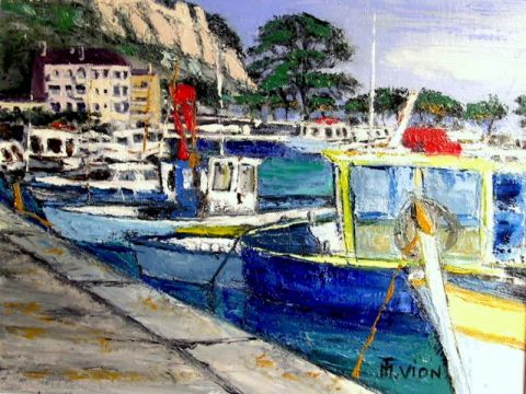 L'artiste MARIE-THERESE VION - Bateaux devant le port de Cassis