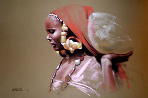 Femme peule  - Peinture - Latrache