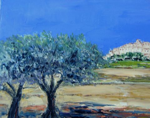 Peinture : Oliviers devant un village - MARIE-THERESE VION Peinture : Oliviers devant un village - MARIE-THERESE VION