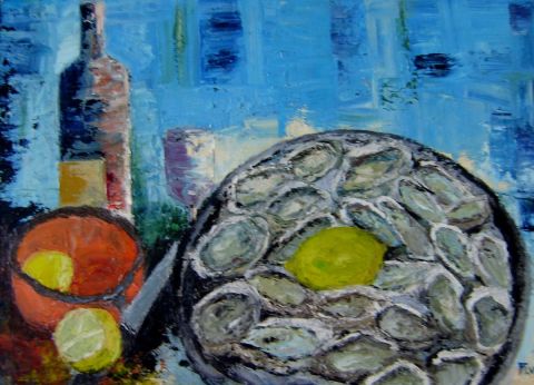 L'artiste MARIE-THERESE VION - Plateau d'huitres citron et pot rouge