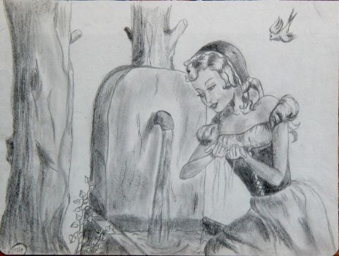 jeune fille à la fontaine - Peinture - Armand Evelyne 