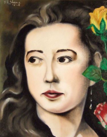 Femme aux fleurs - Peinture - Stephane LE GLOANEC