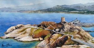 Peinture de Marcel BOOS: Ile Rousse, vue des iles (Corse)