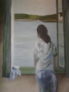 Peinture de Delphine S: Femme à sa fenêtre