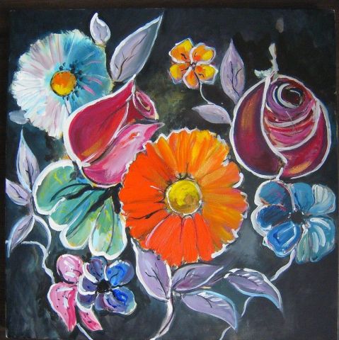 fleurs eparses - Peinture - Foline