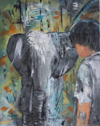 L'artiste Rosiane Priam - L'éléphant et l'enfant