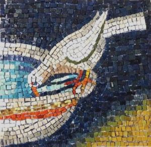 Mosaique de Corinne Salou: Colombe à la fontaine