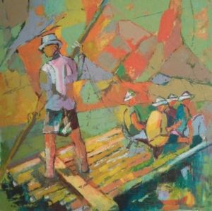 Voir le détail de cette oeuvre: promenade en radeau sur le mékong