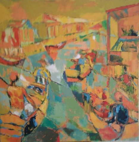 marché thaïlandais sur le mékong - Peinture - bruic-depes marché thaïlandais sur le mékong - Peinture - bruic-depes