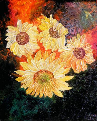 PEINTURE de Tournesols / Peinture à l'huile au couteau - Peinture - monemaier PEINTURE de Tournesols / Peinture à l'huile au couteau - Peinture - monemaier