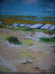 Dessin de Henri Deschuyter: Cabines de plage à La Panne