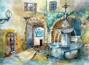 Peinture de Joanna Zimmermann: Fontaine provençale