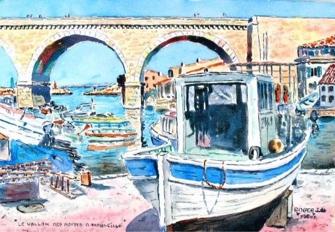 Le port du Vallon des Auffes à Marseille - Peinture - ROGER J Le port du Vallon des Auffes à Marseille - Peinture - ROGER J