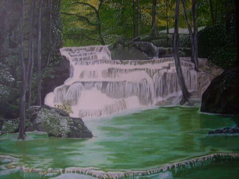 cascade en forêt - Peinture - elisabeth rouzaire