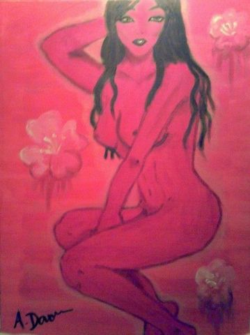 Lotus rouge - Peinture - Amandine