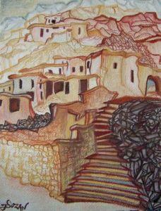 Peinture de JACQUELINE SARAH UZAN: le village rose