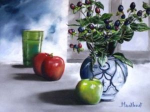 Peinture de Jacqueline HAUTBOUT: Verre Pommes