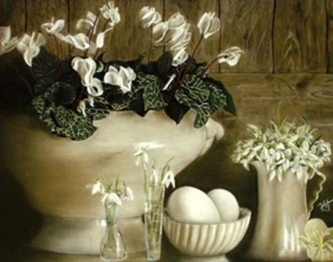 Cyclamen et perce neige - Peinture - Jacqueline HAUTBOUT Cyclamen et perce neige - Peinture - Jacqueline HAUTBOUT