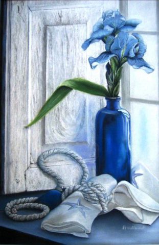 Iris bleu devant la fenêtre - Peinture - Jacqueline HAUTBOUT