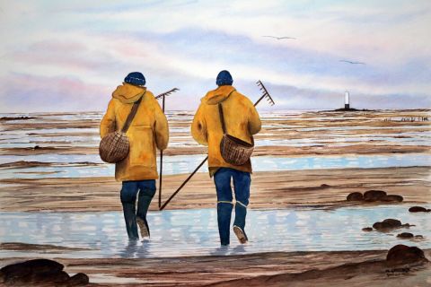 la péche a pied - Peinture - Michel Guillard la péche a pied - Peinture - Michel Guillard