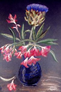 Peinture de ghighi: Fleurs d'artichaut et laurier rose