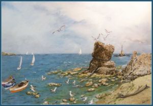 Peinture de MARIA PETRANOVA: Le rocher dans la mer