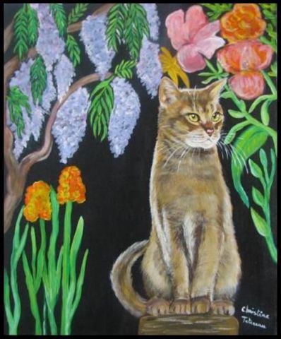 L'artiste christate - Chat parmis les fleurs