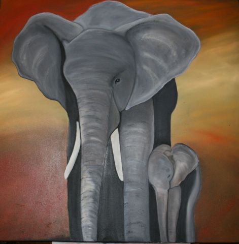Les éléphants - Peinture - Chrislan