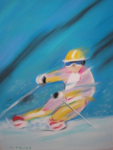 Le ski - Peinture - Catherine FALIZE