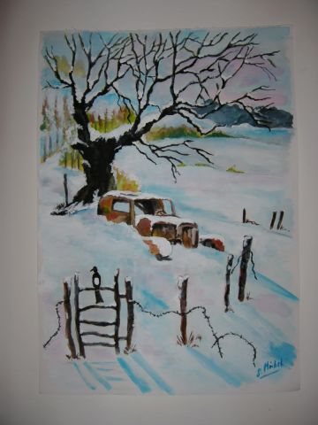 La vielle auto et la neige - Peinture - michels La vielle auto et la neige - Peinture - michels
