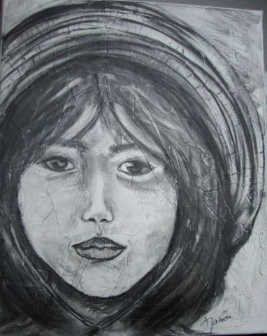 L'artiste Nabou - Petite fille au chapeau de paille
