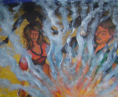 Peinture : Feux de la Saint-Jean : farandole des fiancés. - LAFFITTE Jacky Peinture : Feux de la Saint-Jean : farandole des fiancés. - LAFFITTE Jacky