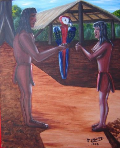Amazonie : le dire avec un ara - Peinture - LAFFITTE Jacky