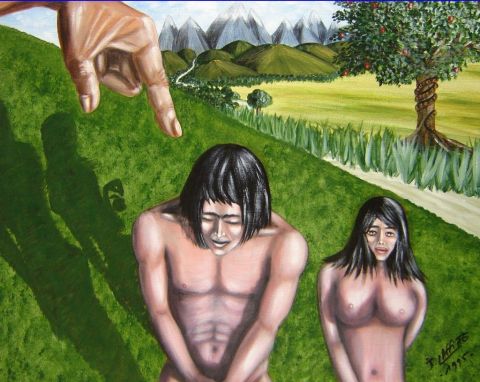 Adam et Eve chassés du paradis - Peinture - LAFFITTE Jacky
