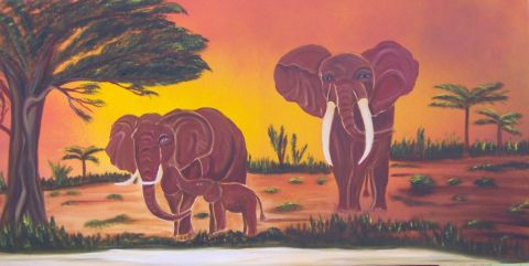 LES ELEPHANTS - Peinture - Annick KRNETA 
