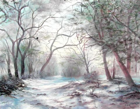 Sous-bois en hiver - Peinture - MH