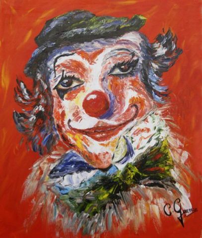 clown au regard féminin - Peinture - Catherine GARCERAN
