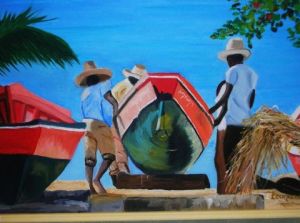 Peinture de emilie leonardi: depart à la pêche