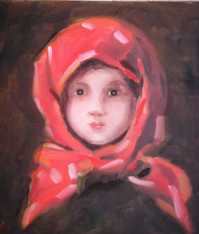 petite fille au foulard - Peinture - franciane