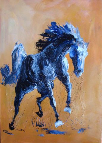 cheval bleu - Peinture - aiweee