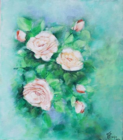 Rosas brancas - Peinture - Maria Crespo